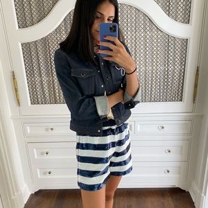 Sandro Navy and White striped sequins shorts